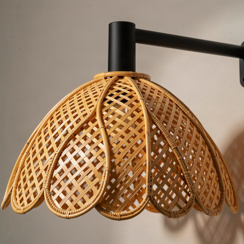 Woven Rattan, Matte Black Metal
