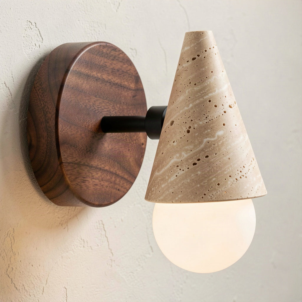 Natural Travertine Paired With Dark Walnut