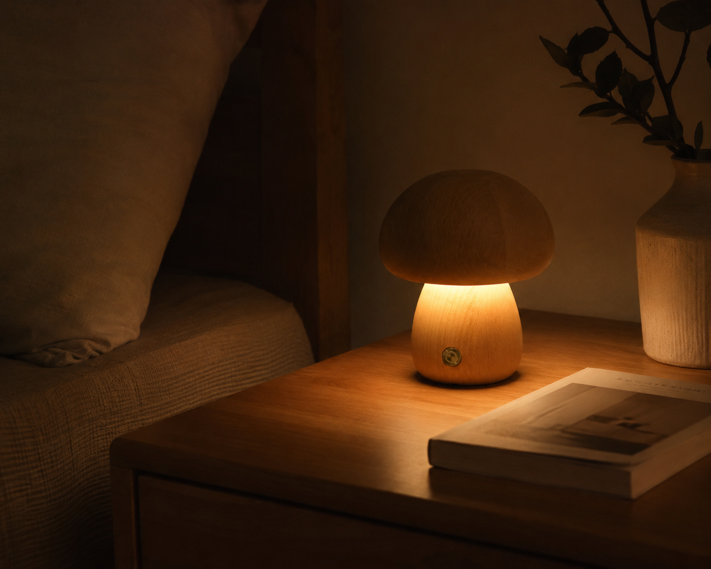 GlowShroom - Wooden Mushroom Bedside Lamp