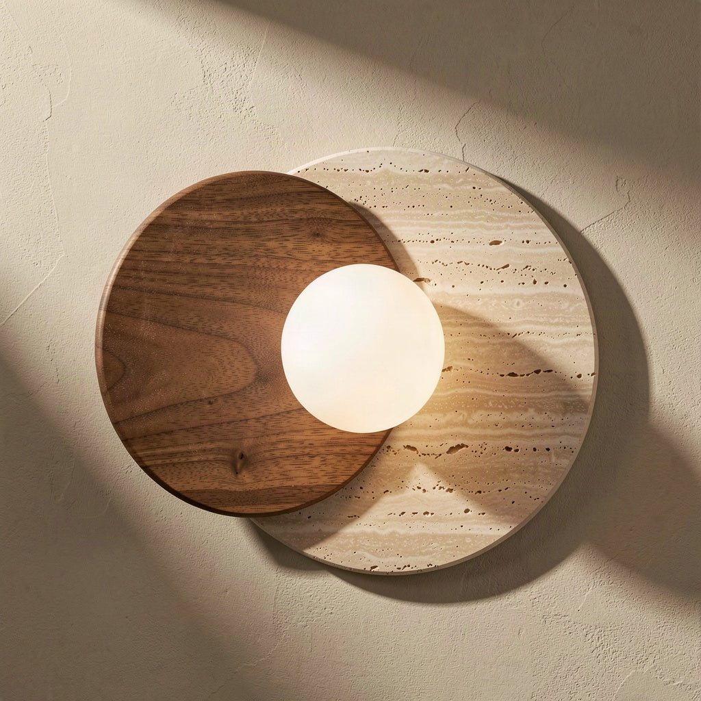 Natural Travertine and Solid Wood