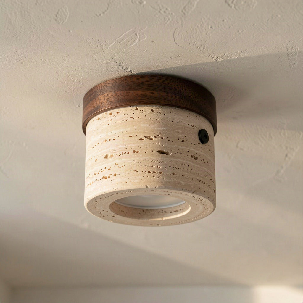 Natural Travertine Under a Turned Wood Cap